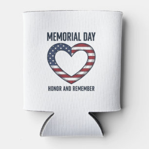 Memorial Day Heart Honor and Remember Shirt Design Can Cooler