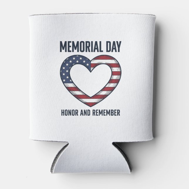 Memorial Day Heart Honor and Remember Shirt Design Can Cooler (Front)