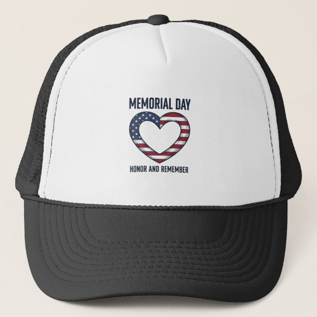 Memorial Day Heart Honor and Remember Shirt Design Trucker Hat (Front)