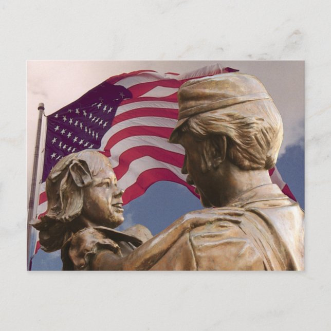 Memorial Day Homecoming Statue American Flag, ZSSG Postcard (Front)