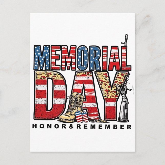 Memorial Day Honor & Remember US Flag Announcement Postcard (Front)