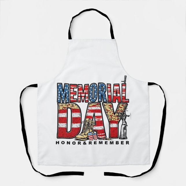 Memorial Day Honor & Remember US Flag Apron (Front)