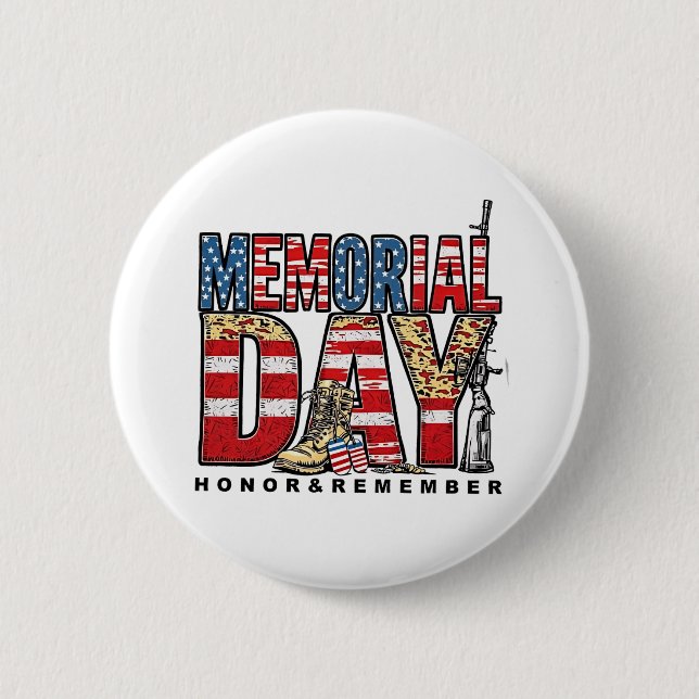 Memorial Day Honor & Remember US Flag Button (Front)