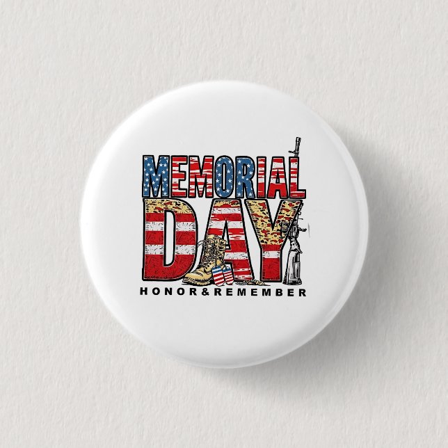Memorial Day Honor & Remember US Flag Button (Front)