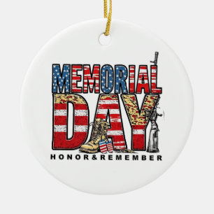 Memorial Day Honor & Remember US Flag Ceramic Ornament
