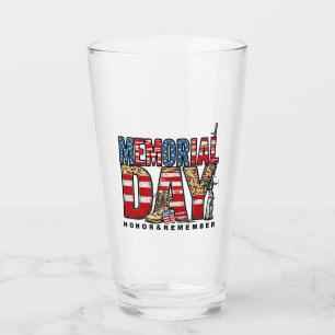 Memorial Day Honor & Remember US Flag Glass
