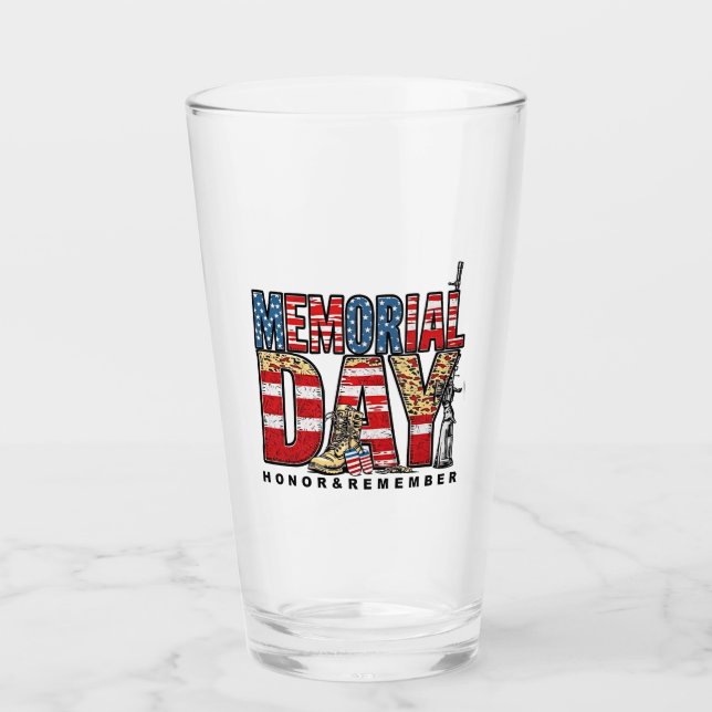 Memorial Day Honor & Remember US Flag Glass (Front)
