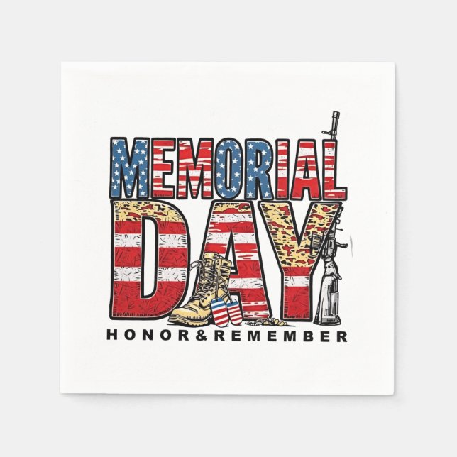 Memorial Day Honor & Remember US Flag Napkins (Front)