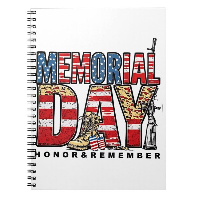 Memorial Day Honor & Remember US Flag Notebook (Front)