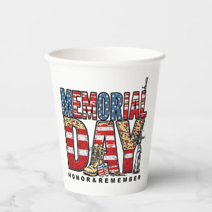 Memorial Day Honor & Remember US Flag Paper Cups