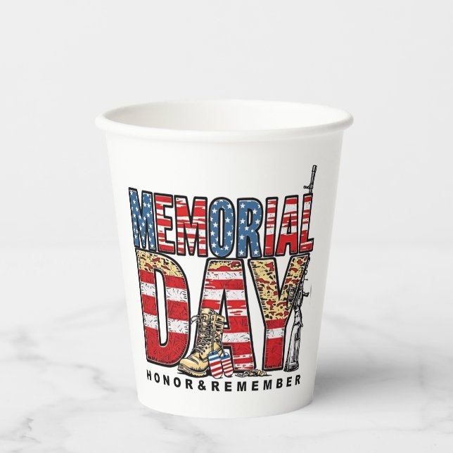 Memorial Day Honor & Remember US Flag Paper Cups (Front)