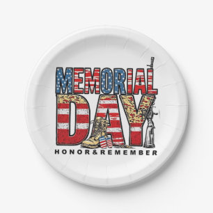 Memorial Day Honor & Remember US Flag Paper Plates