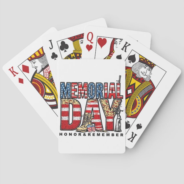 Memorial Day Honor & Remember US Flag Poker Cards (Back)