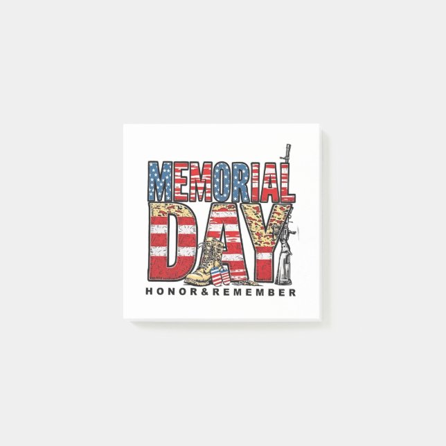 Memorial Day Honor & Remember US Flag Post-it Notes (Front)
