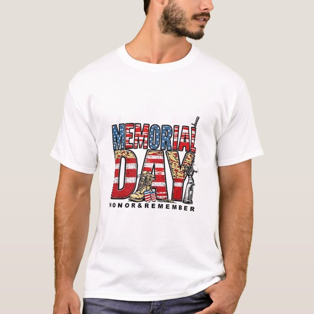 Memorial Day Honor & Remember US Flag T-Shirt (Front)