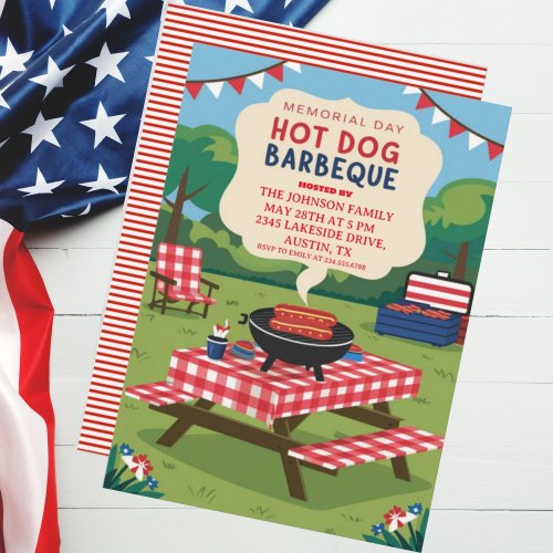 Memorial Day Hot Dog Barbeque Party Invitation