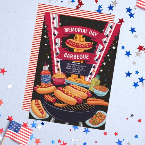 Memorial Day Hot Dogs Barbeque Party Invitation