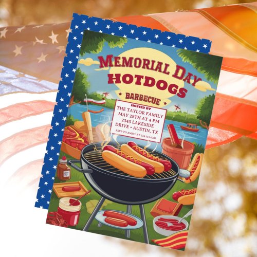 Memorial Day Hot Dogs Barbeque Party Invitation