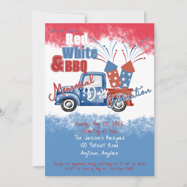 Memorial Day Independence Day BBQ Party Invitation (Front)