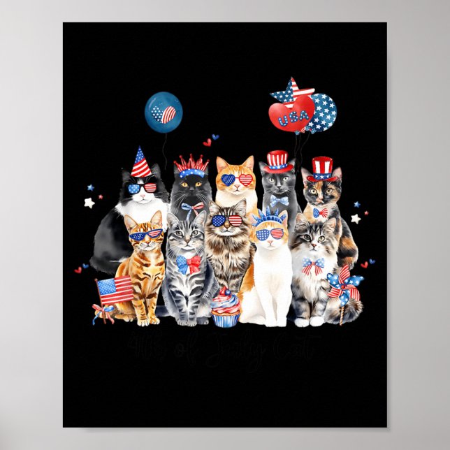 Memorial Day Independence USA Flag Cute Cat Poster (Front)