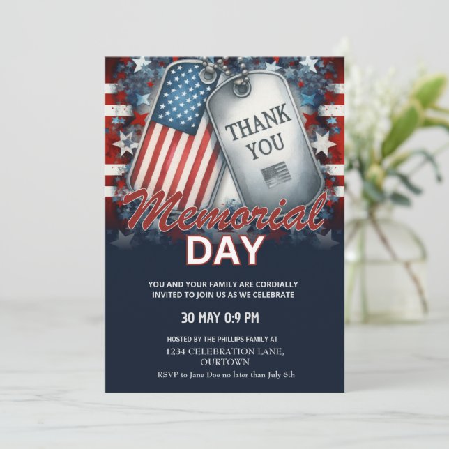 Memorial Day July  Patriotic Invitation (Standing Front)