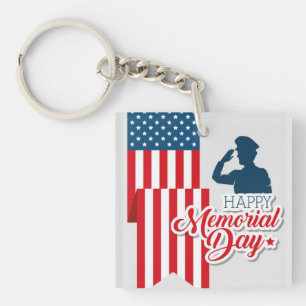 Memorial Day Keychain – Patriotic Flag & Soldier
