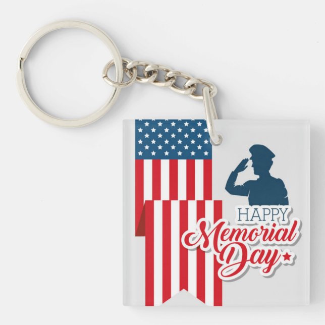 Memorial Day Keychain – Patriotic Flag & Soldier (Front)