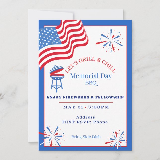 Memorial Day Let's Grill & Chill Invitation (Front)