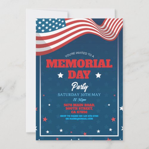 Memorial Day Party American Balloons Flag Invitation