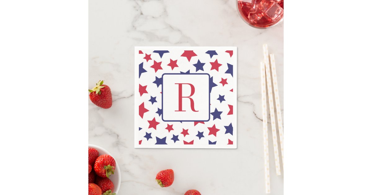 Party Monogram Memorial Day Party Monogram Red White and Blue Napkins | Zazzle