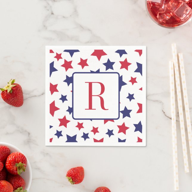 Memorial Day Party Monogram Red White and Blue Napkins (Insitu)