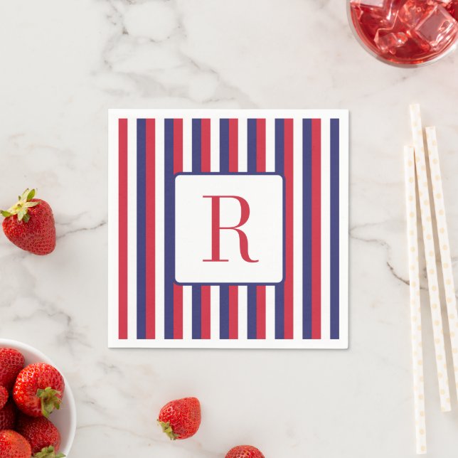 Memorial Day Party Monogram Red White and Blue Napkins (Insitu)