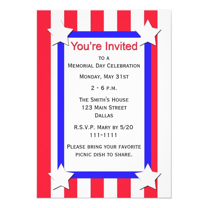 Memorial Day Party Stars and Stripes Invitation Announcement