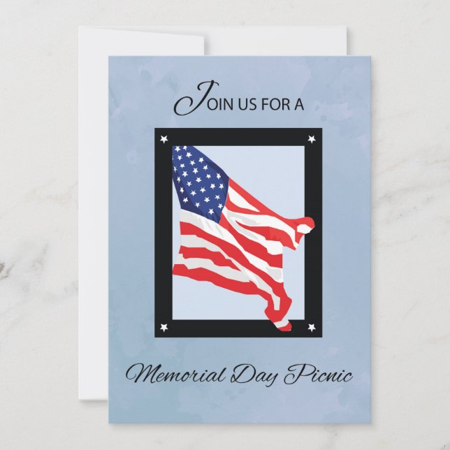 Memorial Day Picnic Invitation, Flag, Blue Skies Invitation (Front)