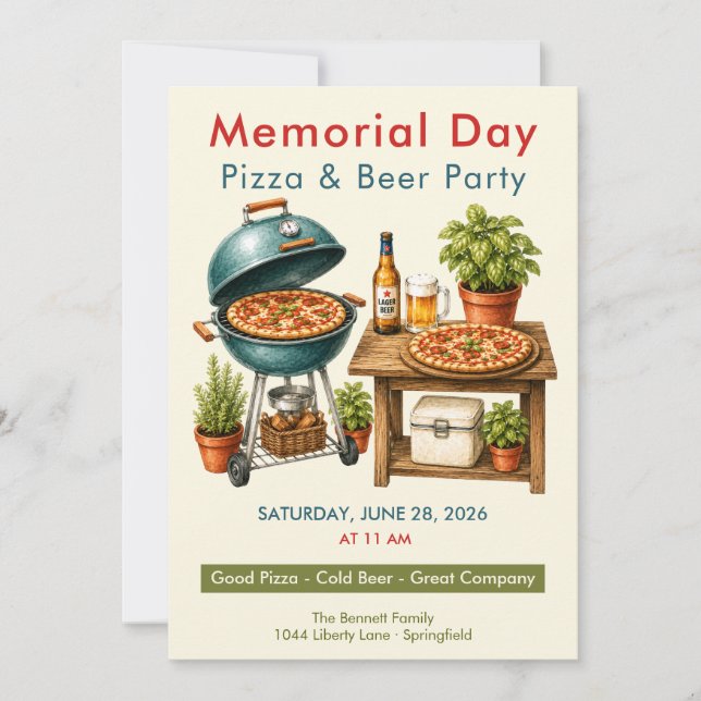 Memorial Day Pizza and Beer Party Invitation (Front)
