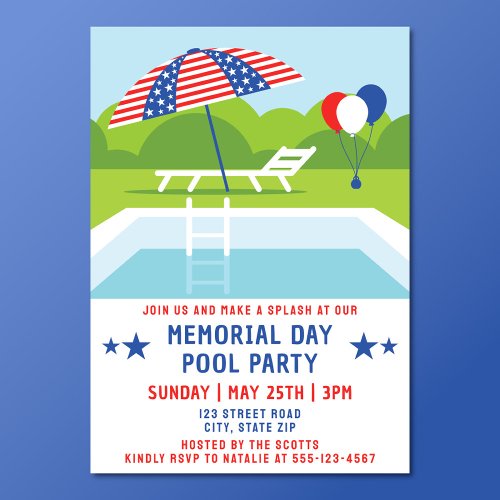 Memorial Day Pool Party Stars And Stripes Modern Invitation