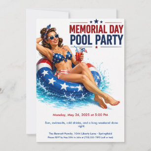Memorial Day Pool Party Summer Bash Invitation