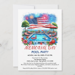 Memorial Day Pool Party   Summer Bash Invitation
