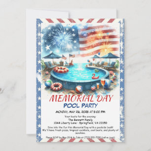 Memorial Day Pool Party   Summer Bash Invitation