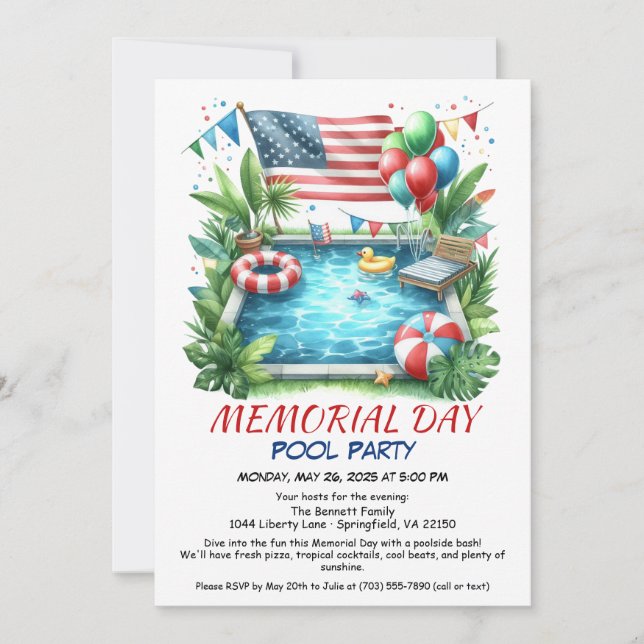 Memorial Day Pool Party | Summer Bash Invitation (Front)