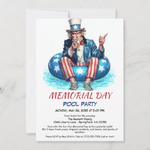 Memorial Day Pool Party   Summer Bash Invitation
