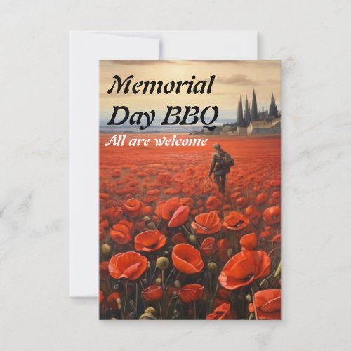 Memorial Day Poppy Field Patriotic BBQ Invitation