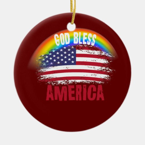 Memorial Day Rainbow American Flag LGBTQ God Ceramic Ornament