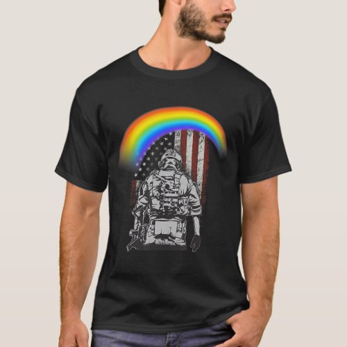 Memorial Day Rainbow American Flag LGBTQ Military  T_Shirt