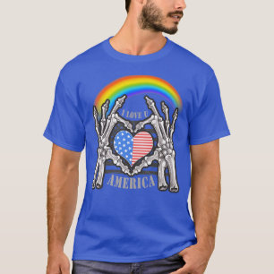 Memorial Day Rainbow American Flag LGBTQ Skeleton T-Shirt