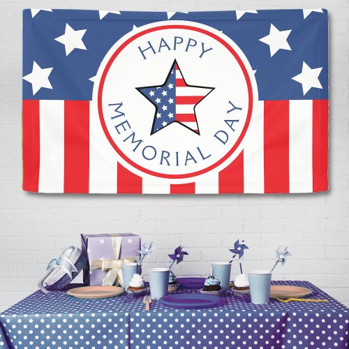 Memorial Day Red White  Blue USA American Flag Banner