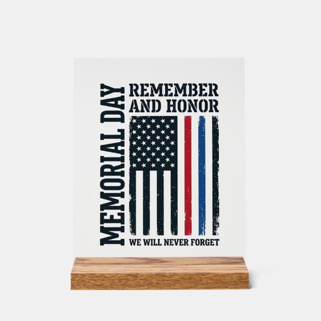 Memorial Day Remember And Honor Tribute Vector Des Acrylic Sign (Front)