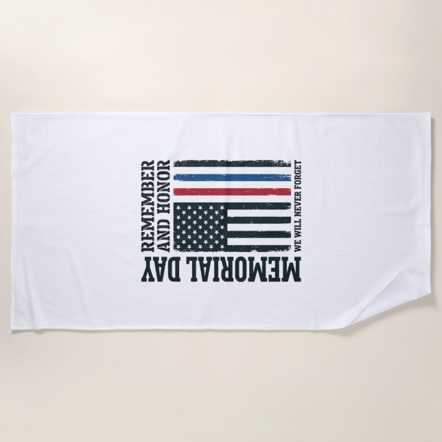 Memorial Day Remember And Honor Tribute Vector Des Beach Towel (Front)