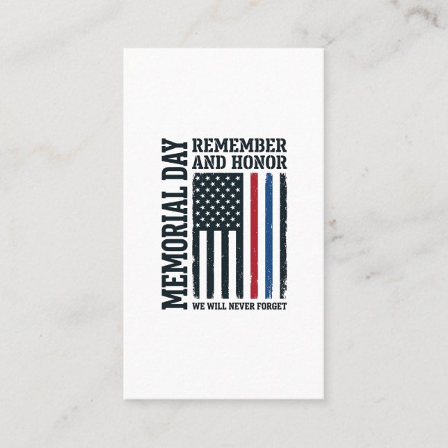 Memorial Day Remember And Honor Tribute Vector Des Business Card (Front)