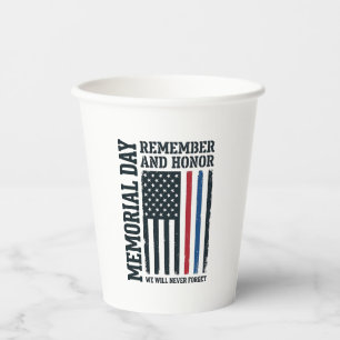 Memorial Day Remember And Honor Tribute Vector Des Paper Cups